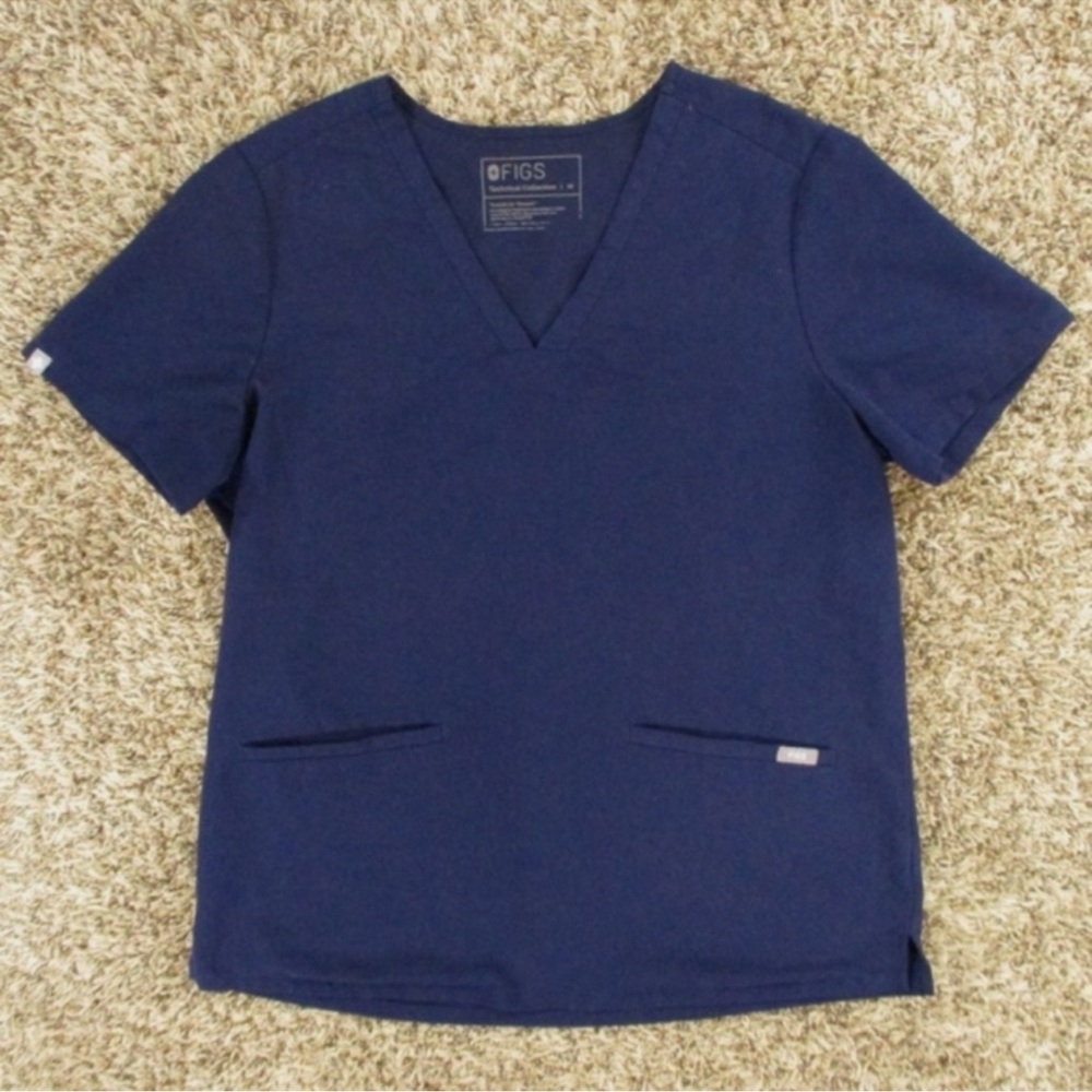 Figs Scrubs Top Women's Medium Navy Blue Casma Three-Pocket Short Sleeve Medical